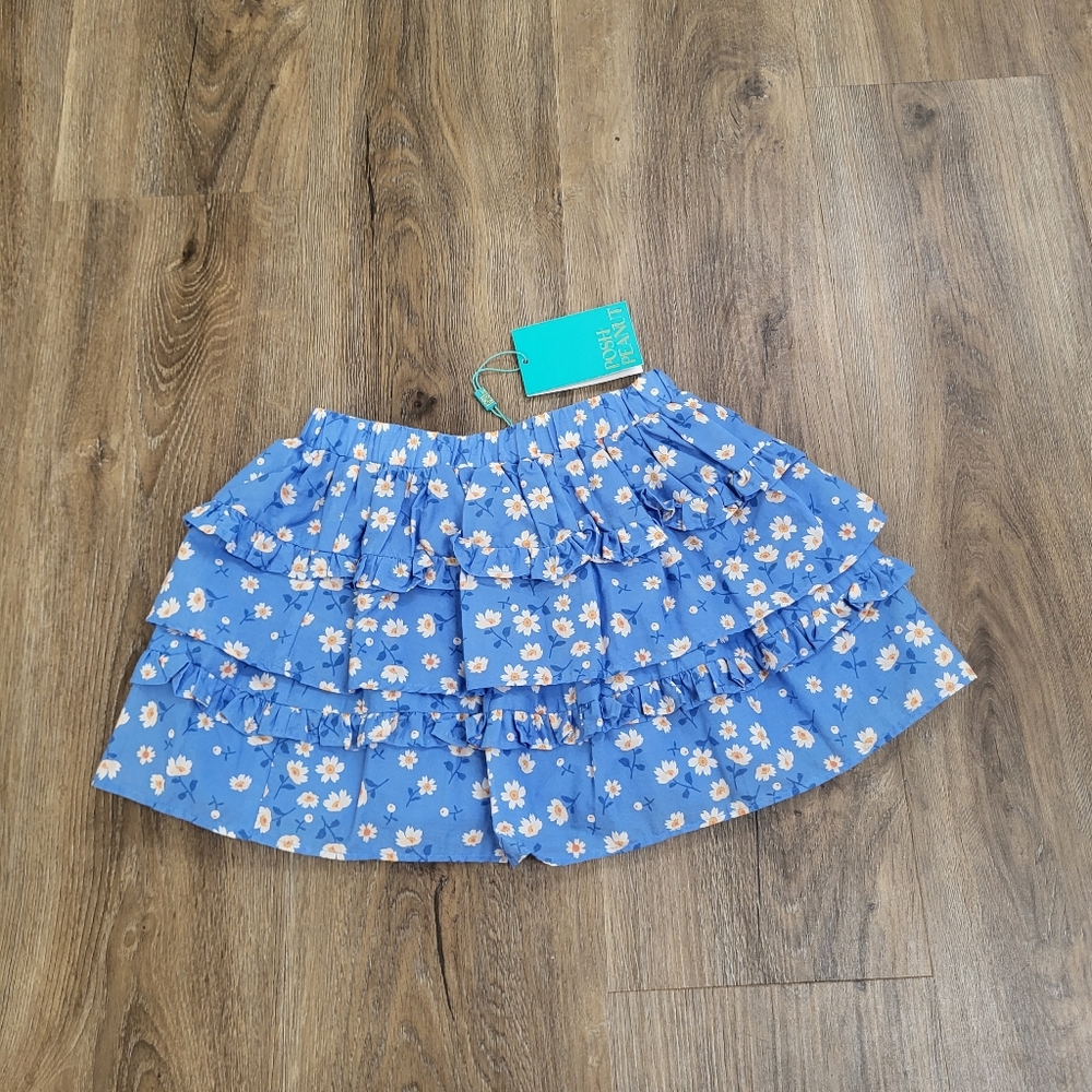 Posh Peanut Floral Ruffle Skirt Estelle Blue White 5T New Elastic Waist Cotton